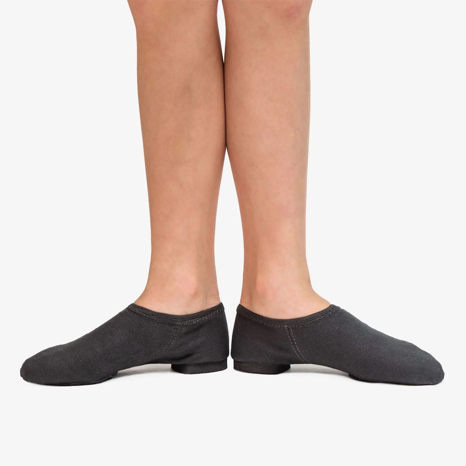 Jazzschuhe aus Stretch-Leinen mit geteilter Microfasersohle und Gummiabsatz vegan Schwarz