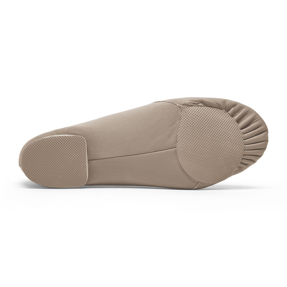 Jazzschuhe aus Leder mit Stretcheinsatz und geteilter Gummisohle tan