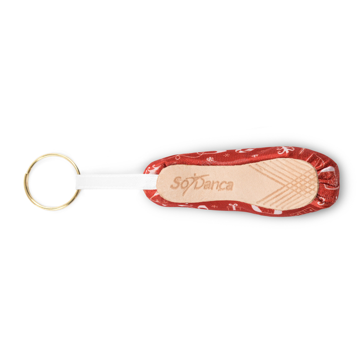 Mini pointe shoe key ring, Christmas edition, made from satin and leather KC15