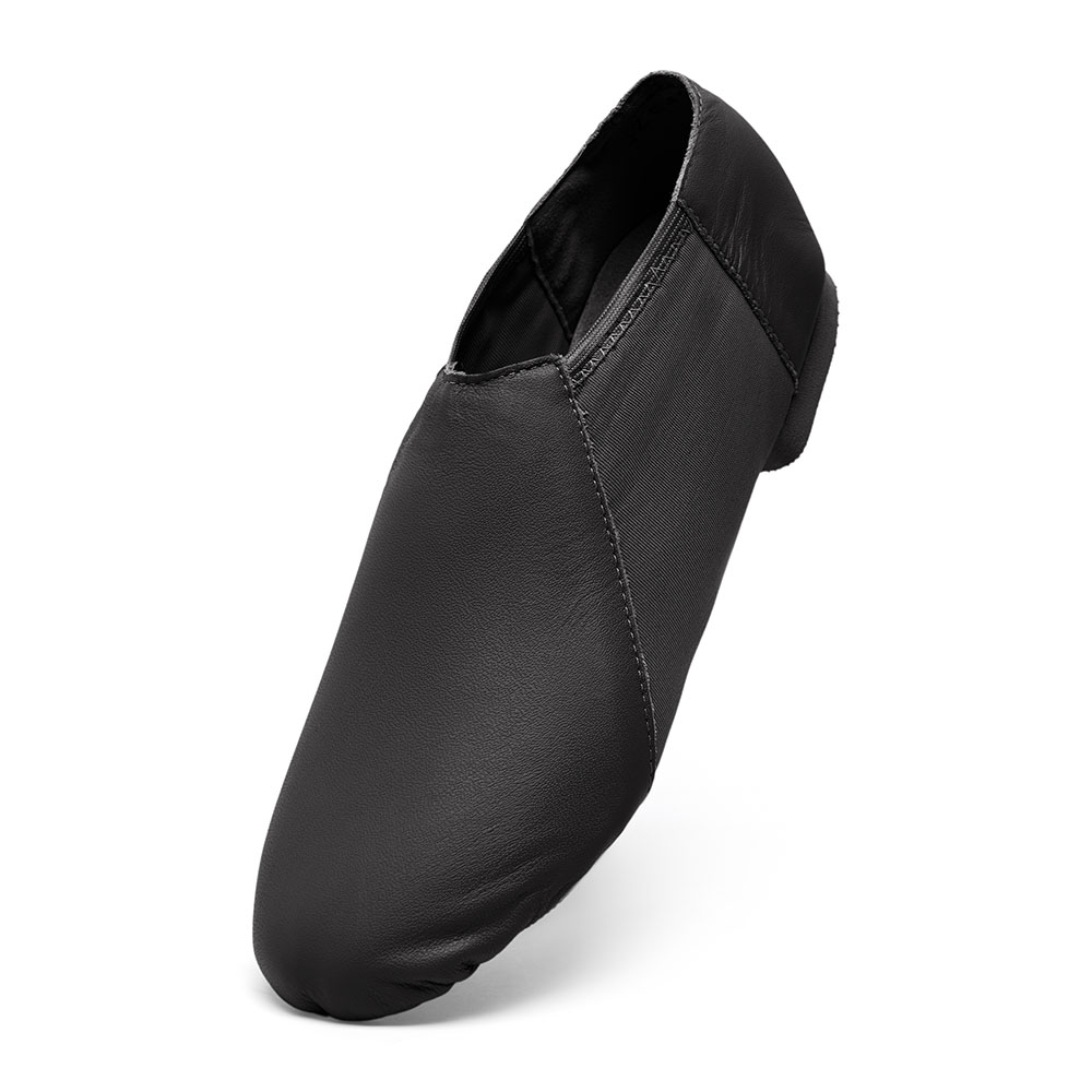 Jazzschuhe aus Leder mit Stretcheinsatz und geteilter Gummisohle schwarz