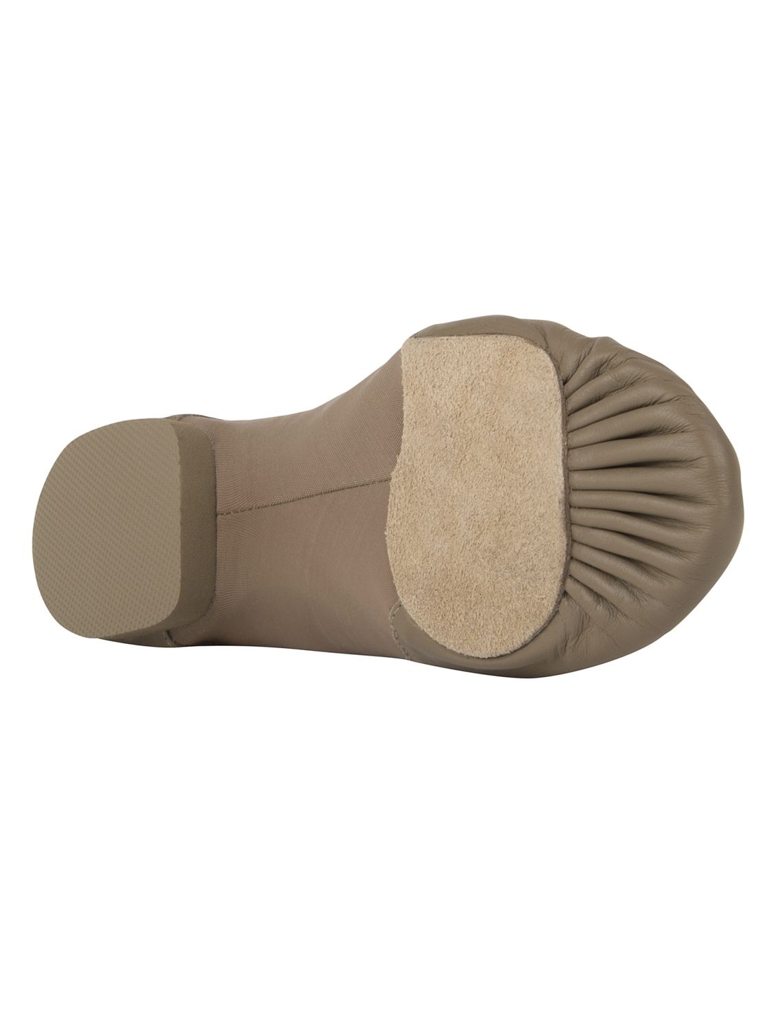Jazzschuhe aus Leder mit Stretcheinsatz und geteilter Chromledersohle und Gummiabsatz tan