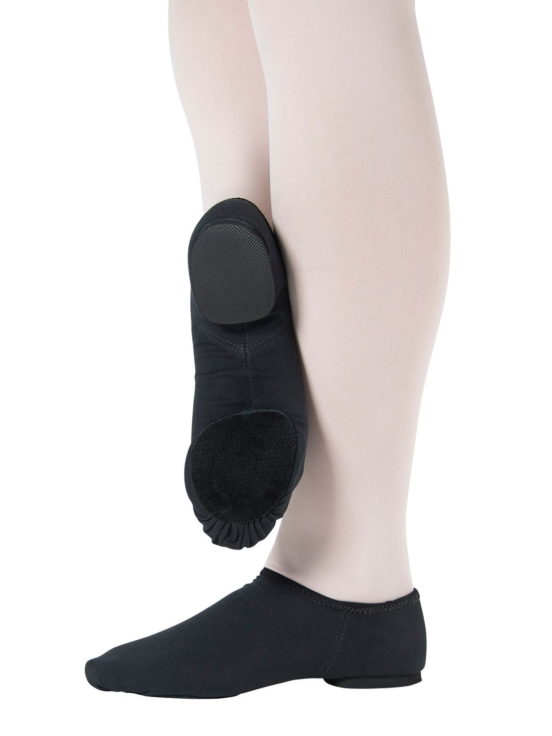 Jazzschuhe aus Stretch-Leinen mit geteilter Chromledersohle und Gummiabsatz schwarz