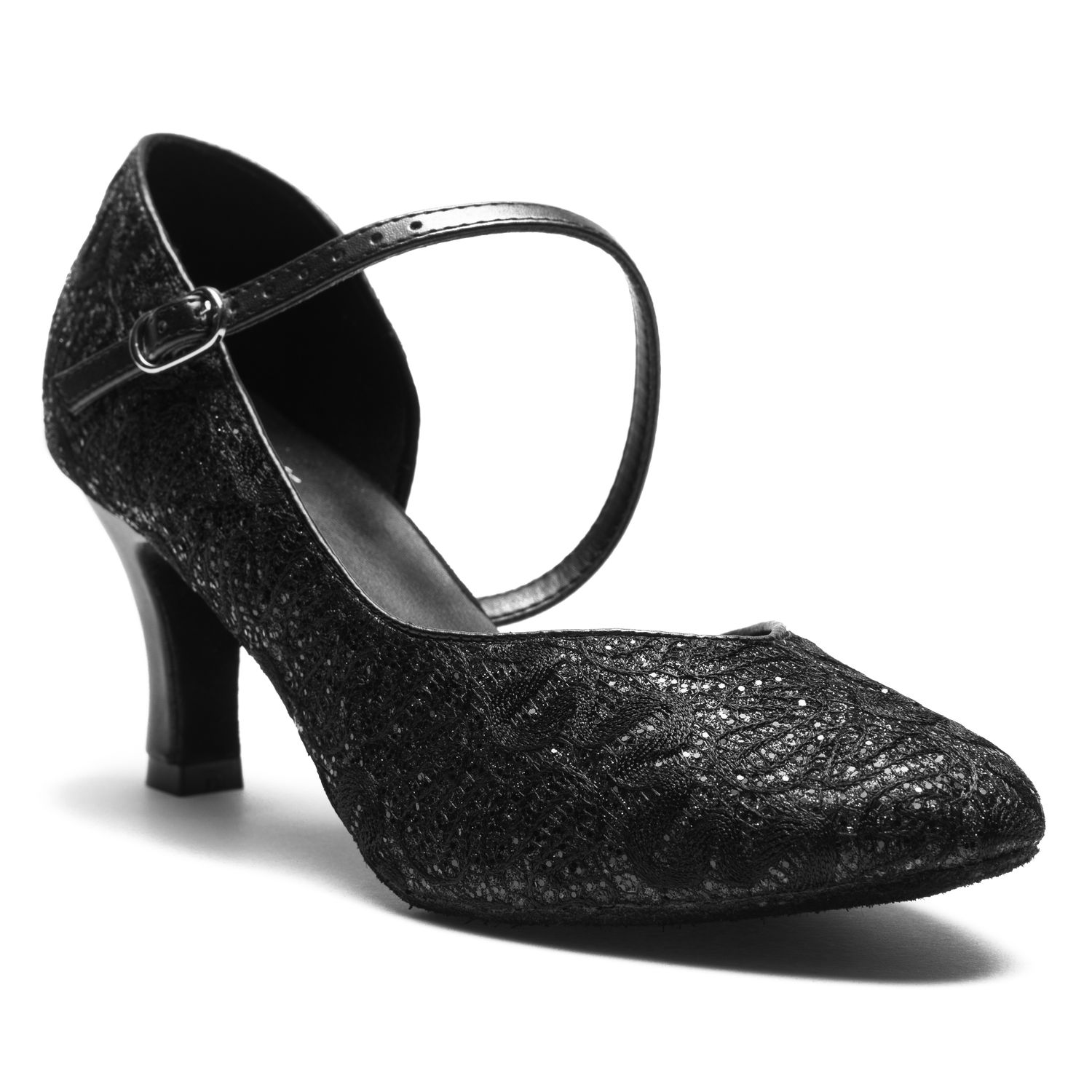 Damen Tanzschuhe mit Glanz-Spinnstoff Schwarz 