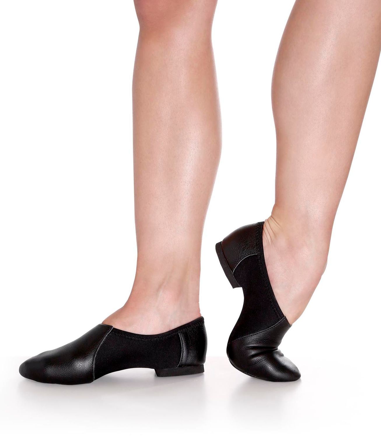 Jazzschuhe aus Leder und Stretch mit geteilter Gummisohle JZ76  Jazzschuh mit geteilter Gummisohle Schwarz