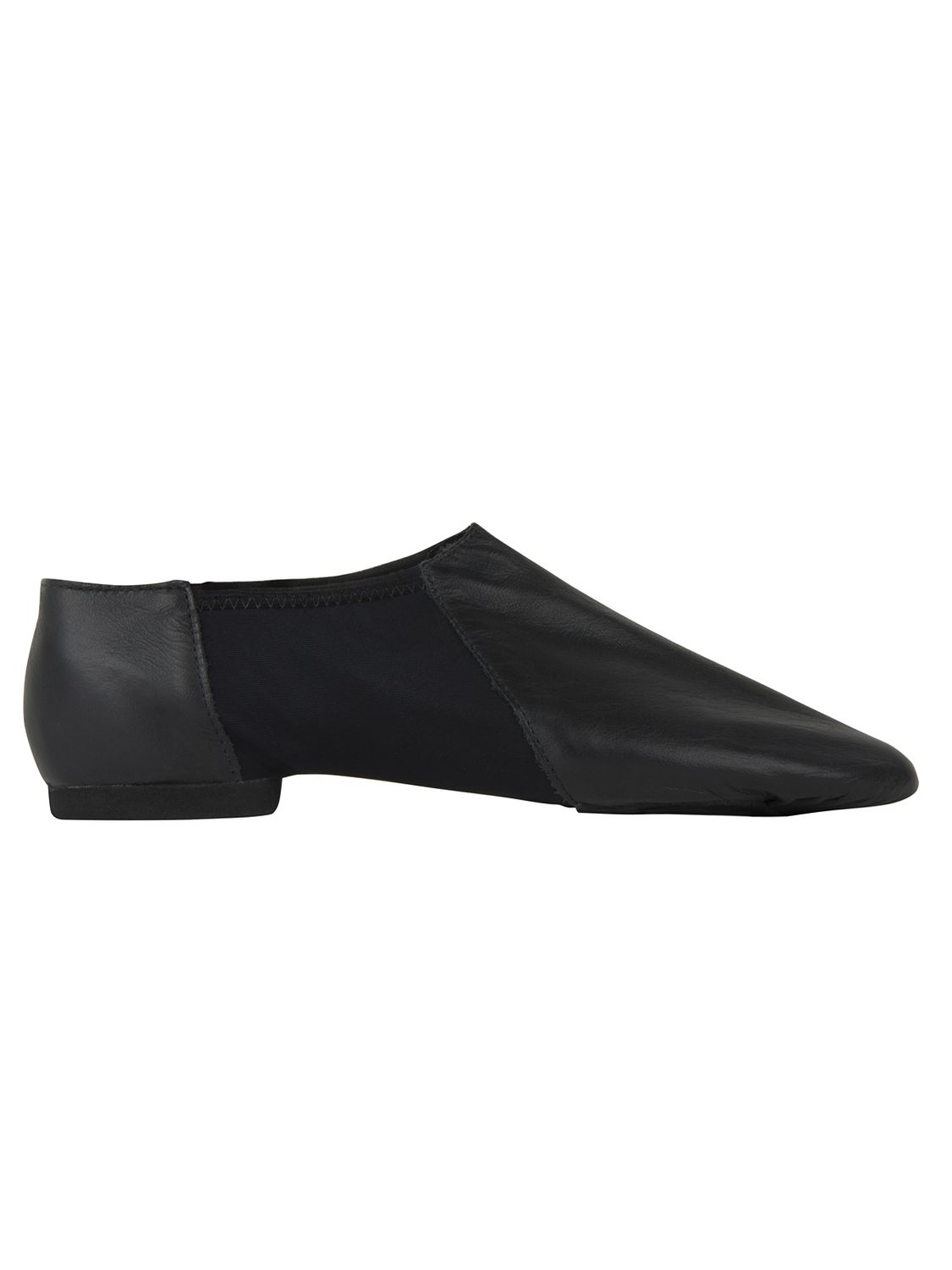 Jazzschuhe aus Leder mit Stretcheinsatz und geteilter Chromledersohle und Gummiabsatz schwarz